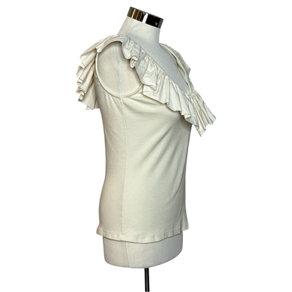 ANTHROPOLOGIE MAEVE TINA RUFFLED TANK CREAM V NECK RUFFLED TRIM BLOUSE MEDIUM - Picture 4 of 11